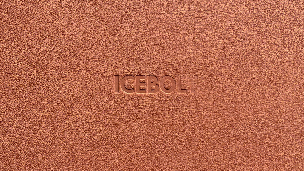Background image of leather tray with "ICEBOLT" embossed.
